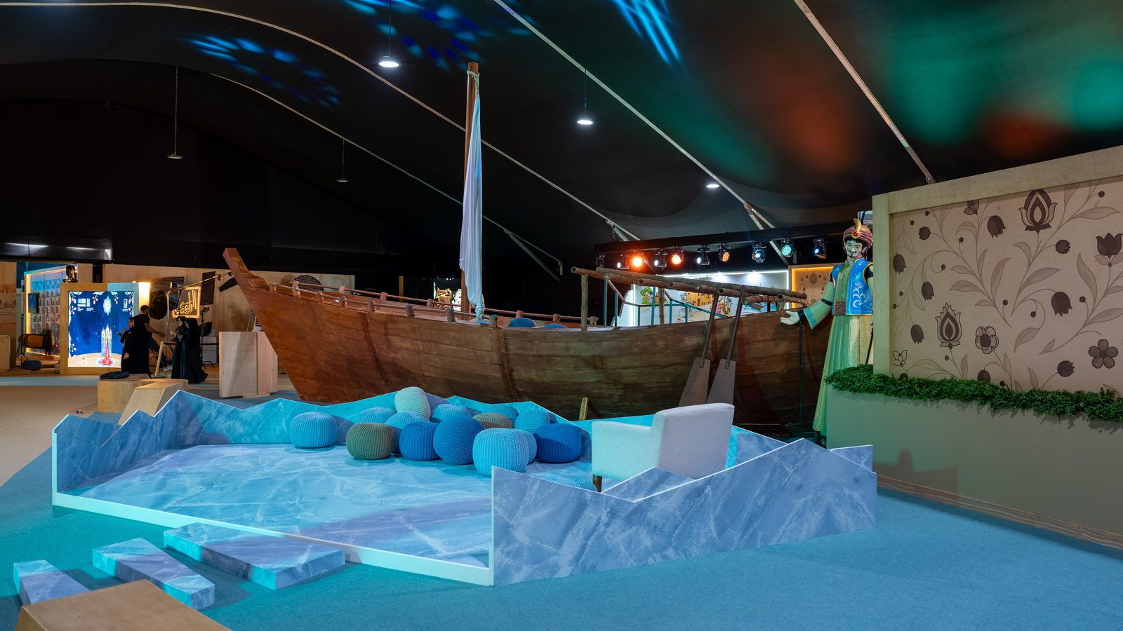 Dhow on a sea of blue light at the Sharjah International Narrator Forum 2026